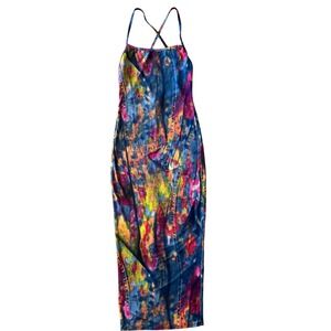 MAGIA USA vintage Y2K Dress XS /‎ S Colorful Denim Print Sleeveless Bodycon